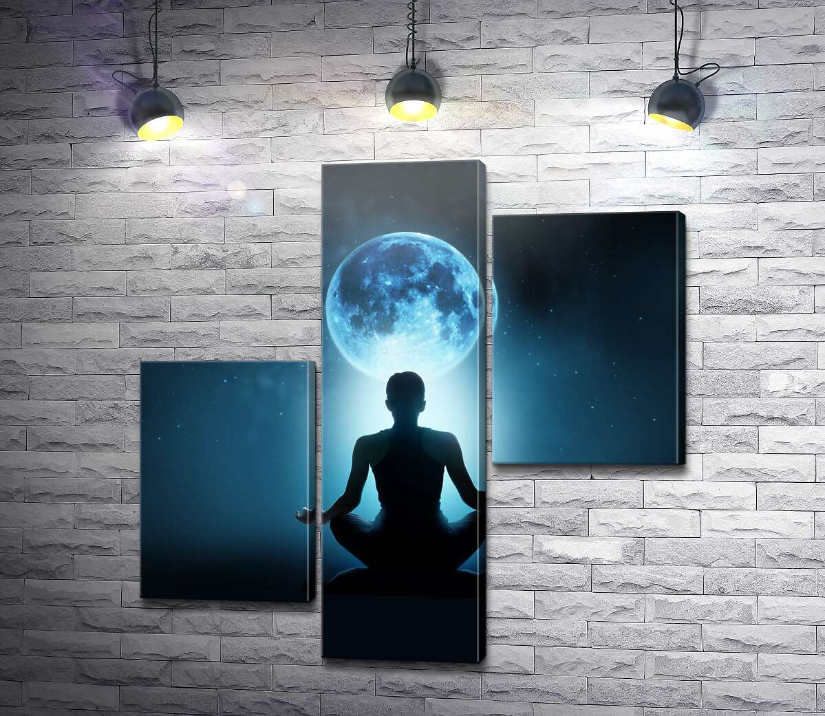 модульная картина Медитирующий силуэт напротив луны (Модуль №12)