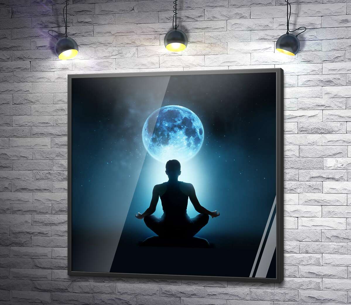 постер Медитирующий силуэт напротив луны