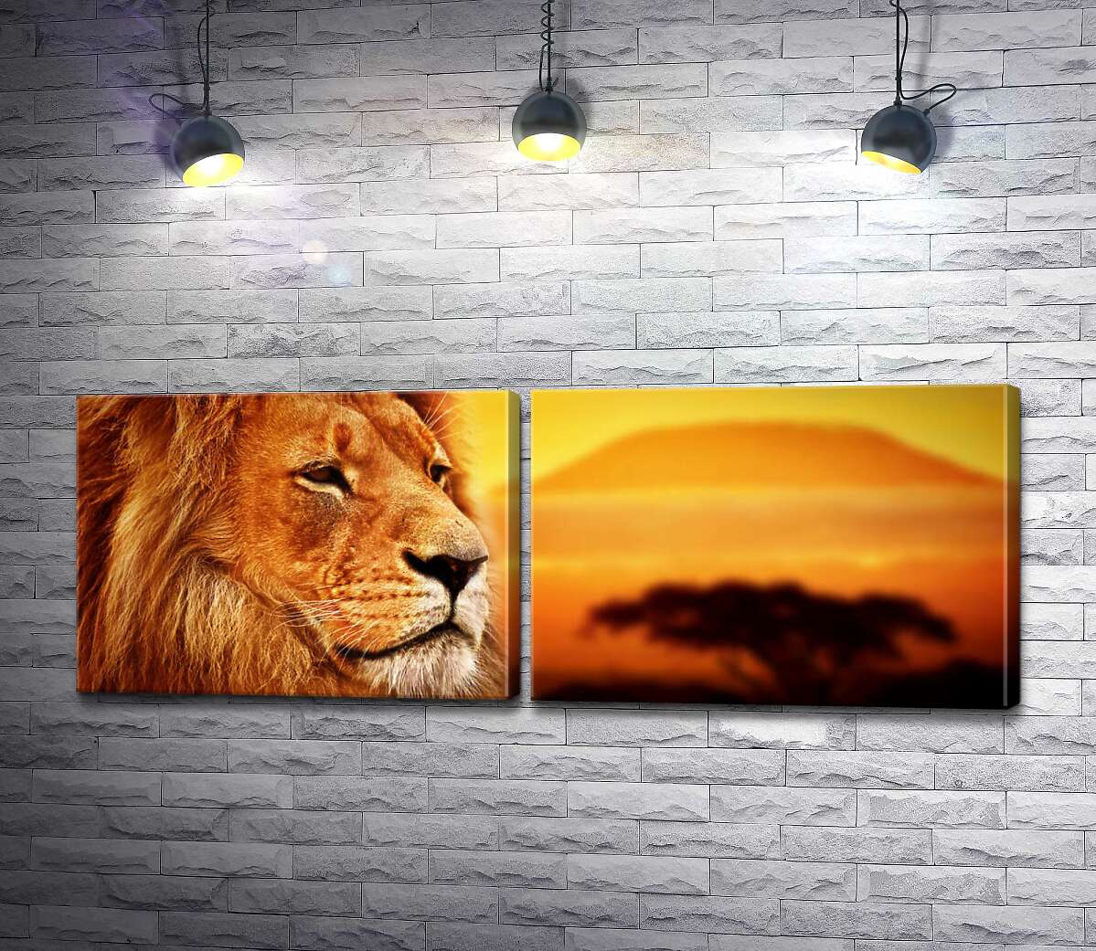 модульная картина Величественный лев на фоне саванны