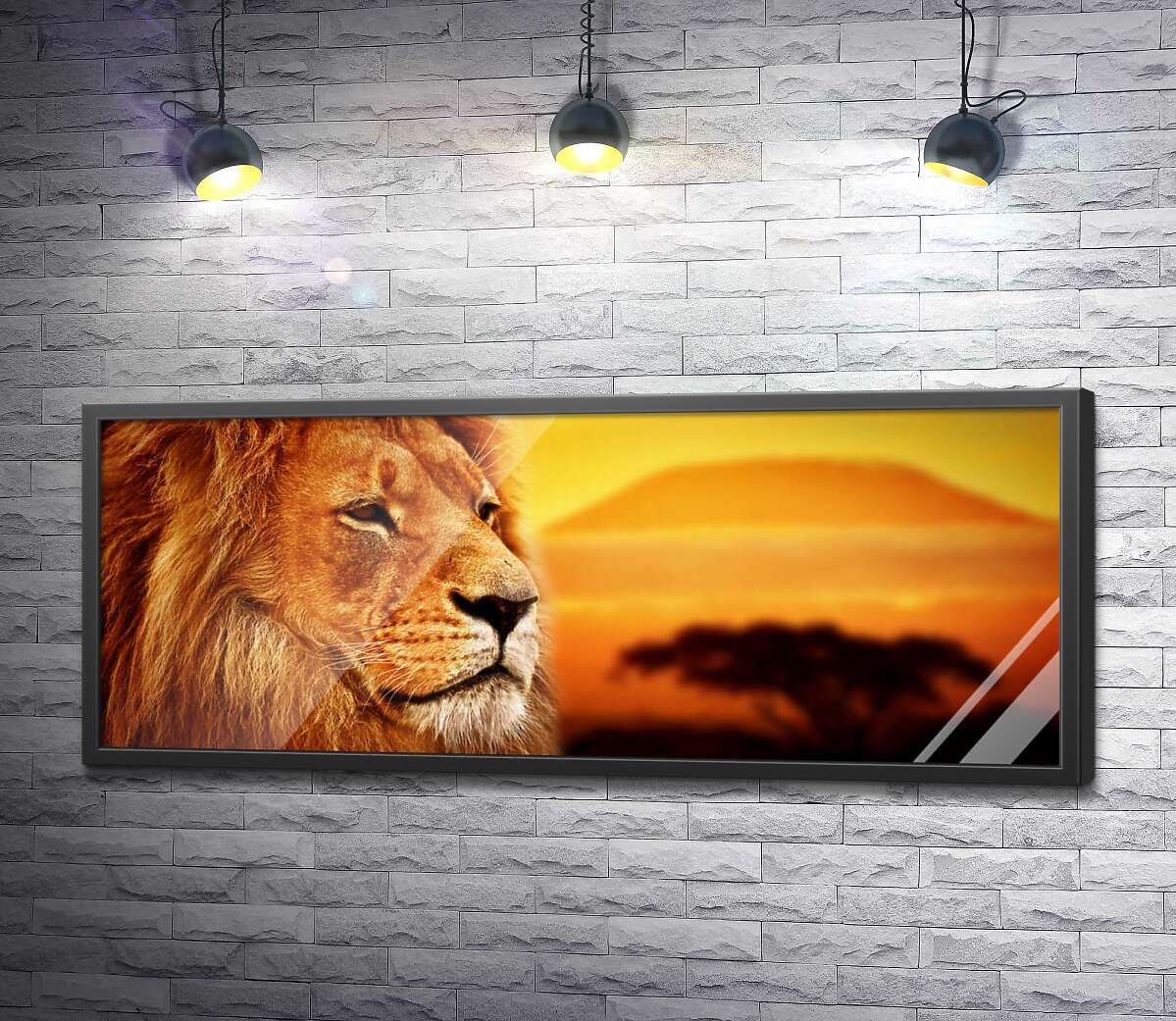 постер Величественный лев на фоне саванны