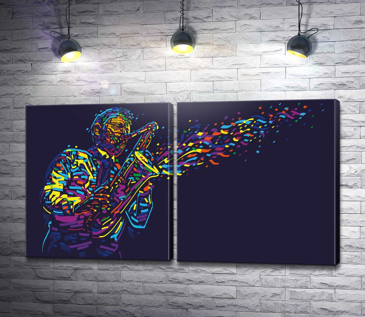 модульна картина Музикант-саксофоніст із різнокольорових ліній