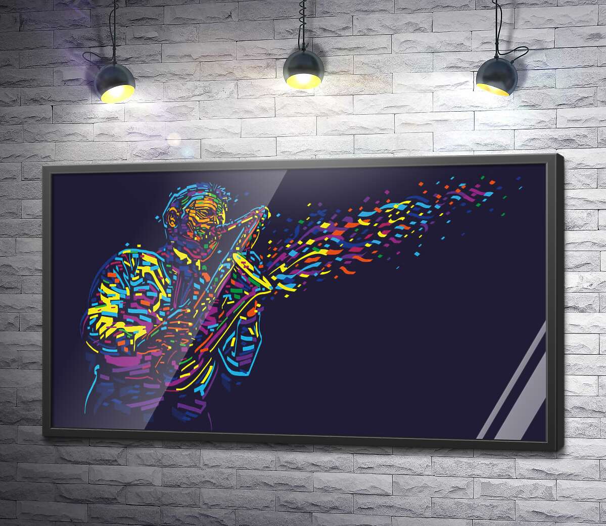постер Музыкант-саксофонист из разноцветных линий