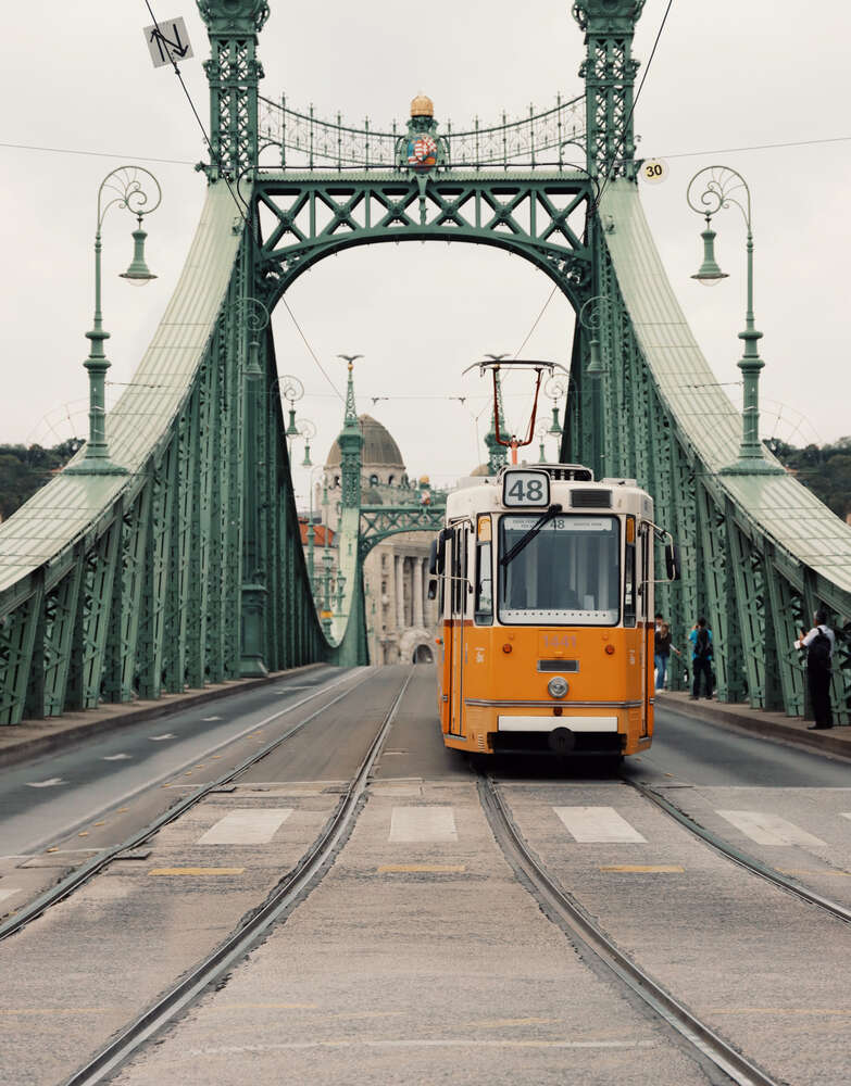 картина-постер Одинокий трамвай проезжает по мосту
