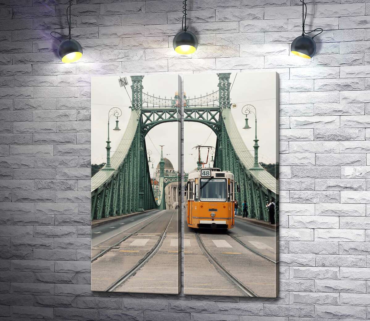 модульная картина Одинокий трамвай проезжает по мосту
