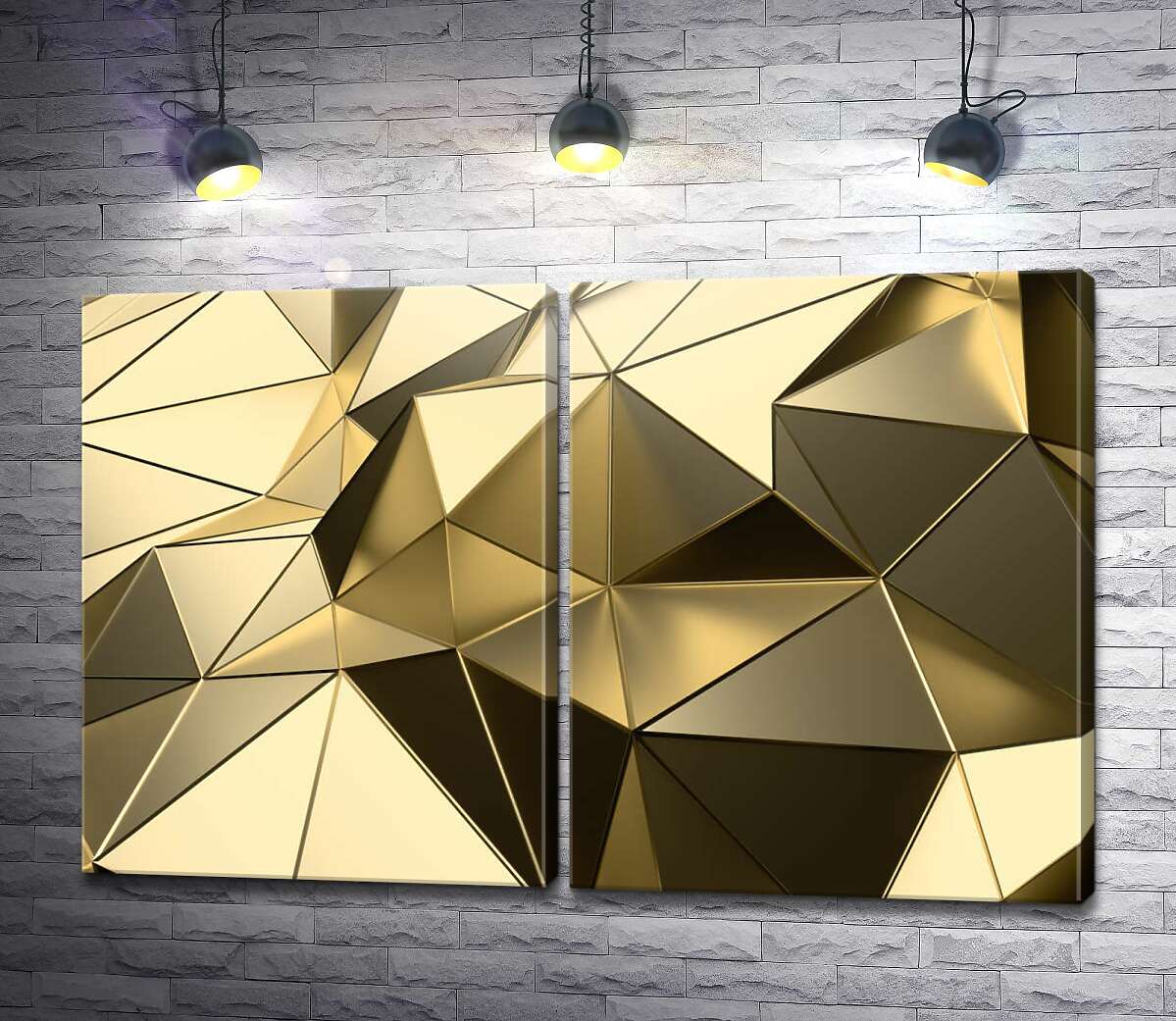 модульная картина Золотая металлическая стена из полигонов