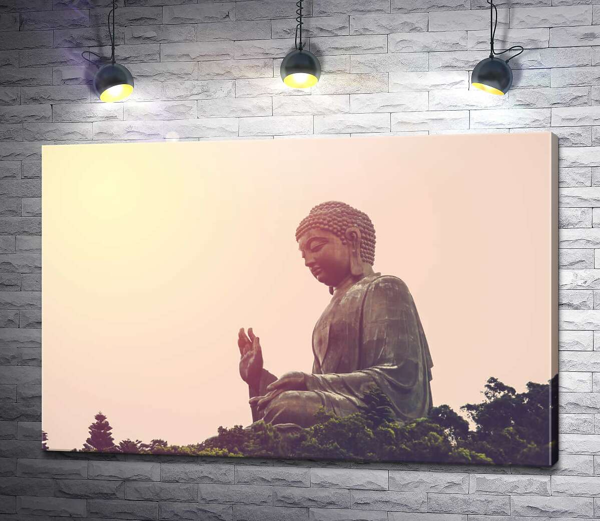 картина Огромная статуя Будды на фоне заходящего солнца