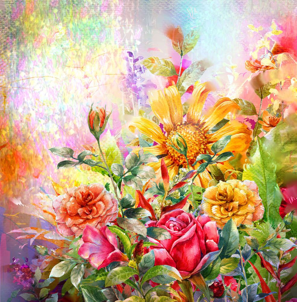 картина-постер Яскравий букет жовто-червоних квітів