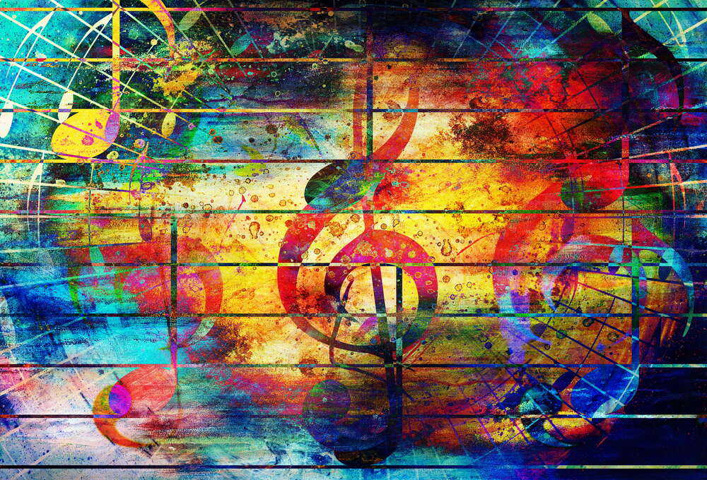 картина-постер Скрипичный ключ в абстрактных брызгах краски