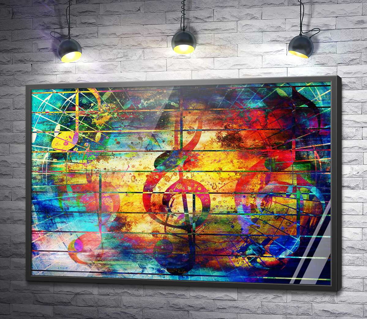 постер Скрипковий ключ в абстрактних бризки фарби