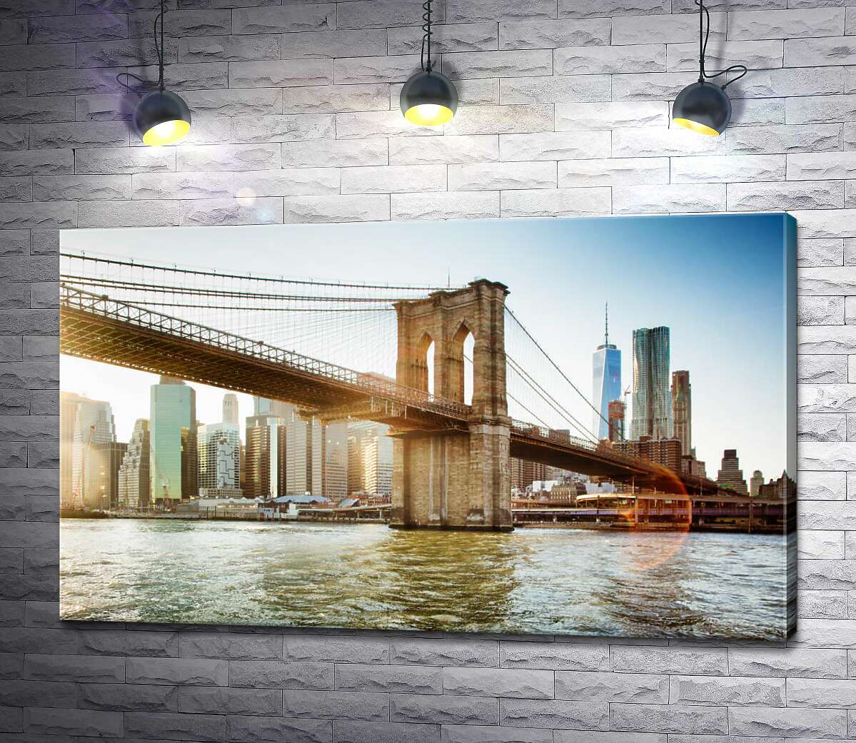 картина Бруклинский мост в Нью Йорке через Ист Ривер