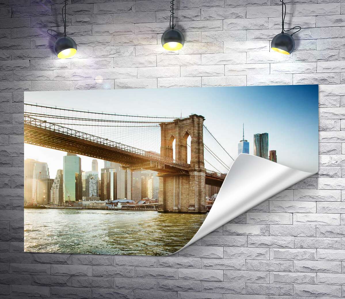 печать Бруклинский мост в Нью Йорке через Ист Ривер