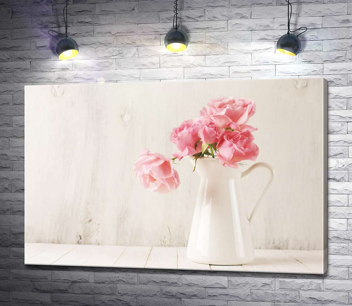 картина Розы в белой минималистичной вазе