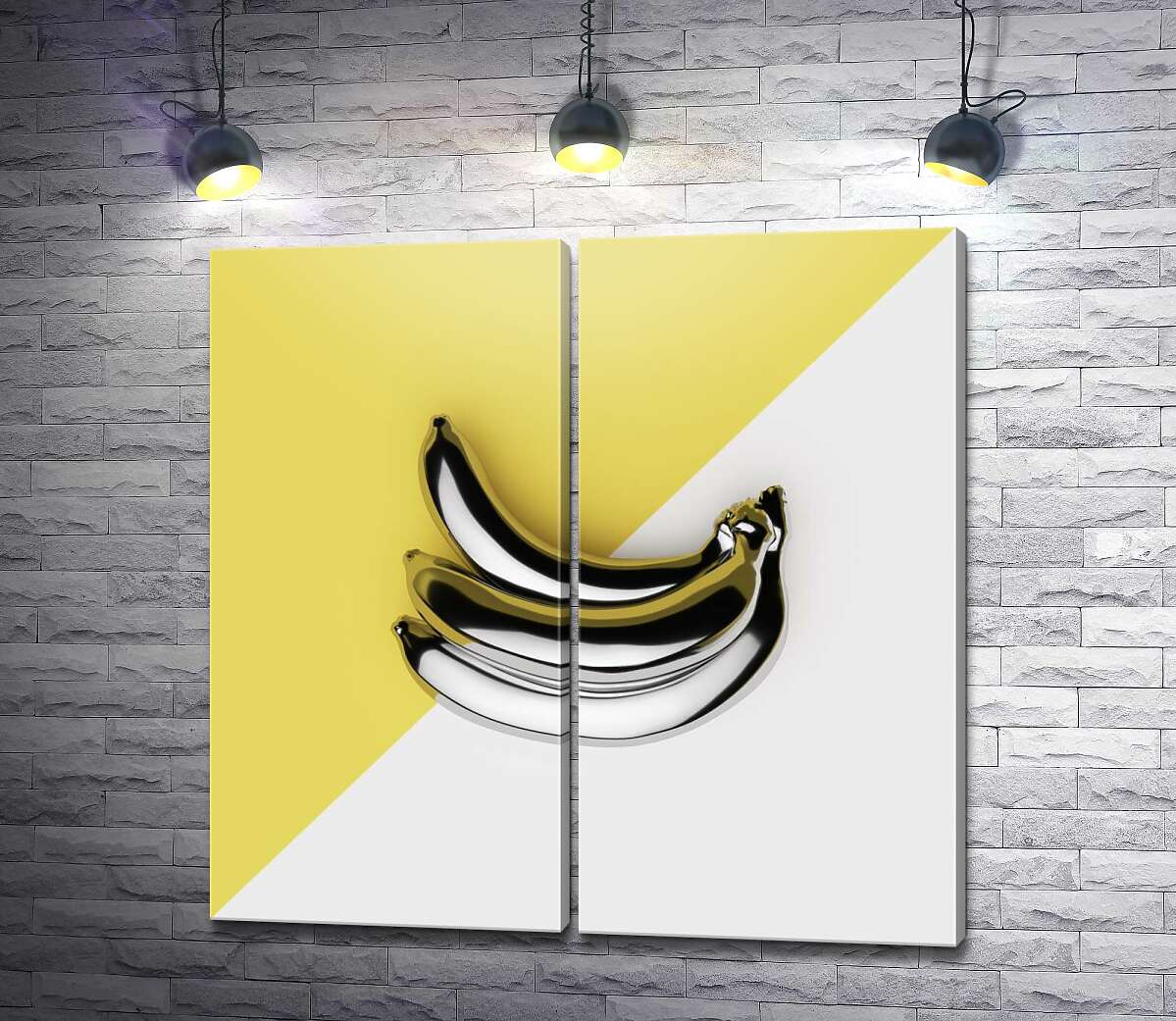 модульна картина Металеві банани на жовто-білому тлі
