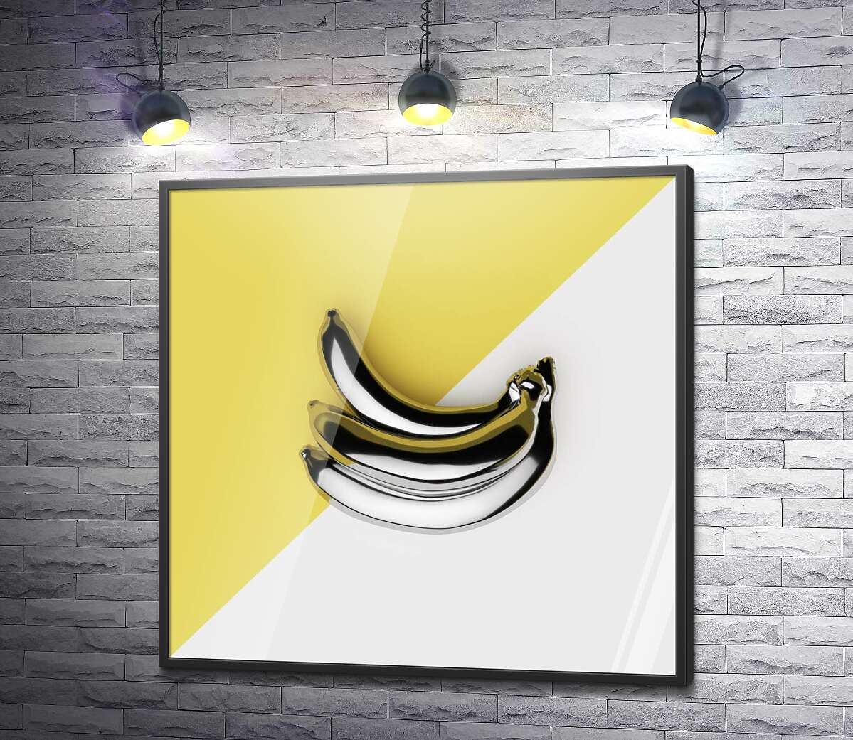 постер Металлические бананы на желто-белом фоне