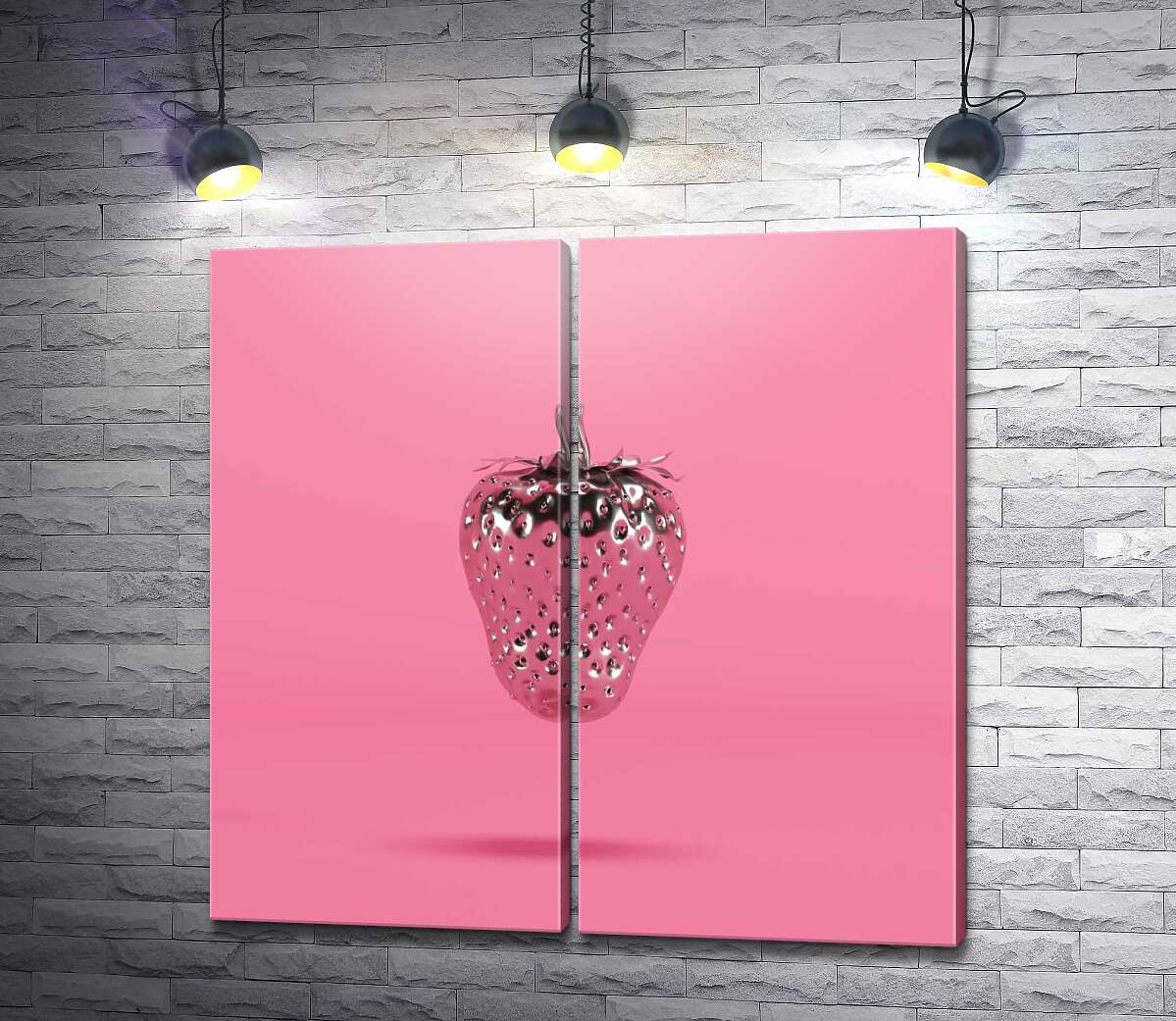 модульная картина Серебряная клубника на розовом фоне