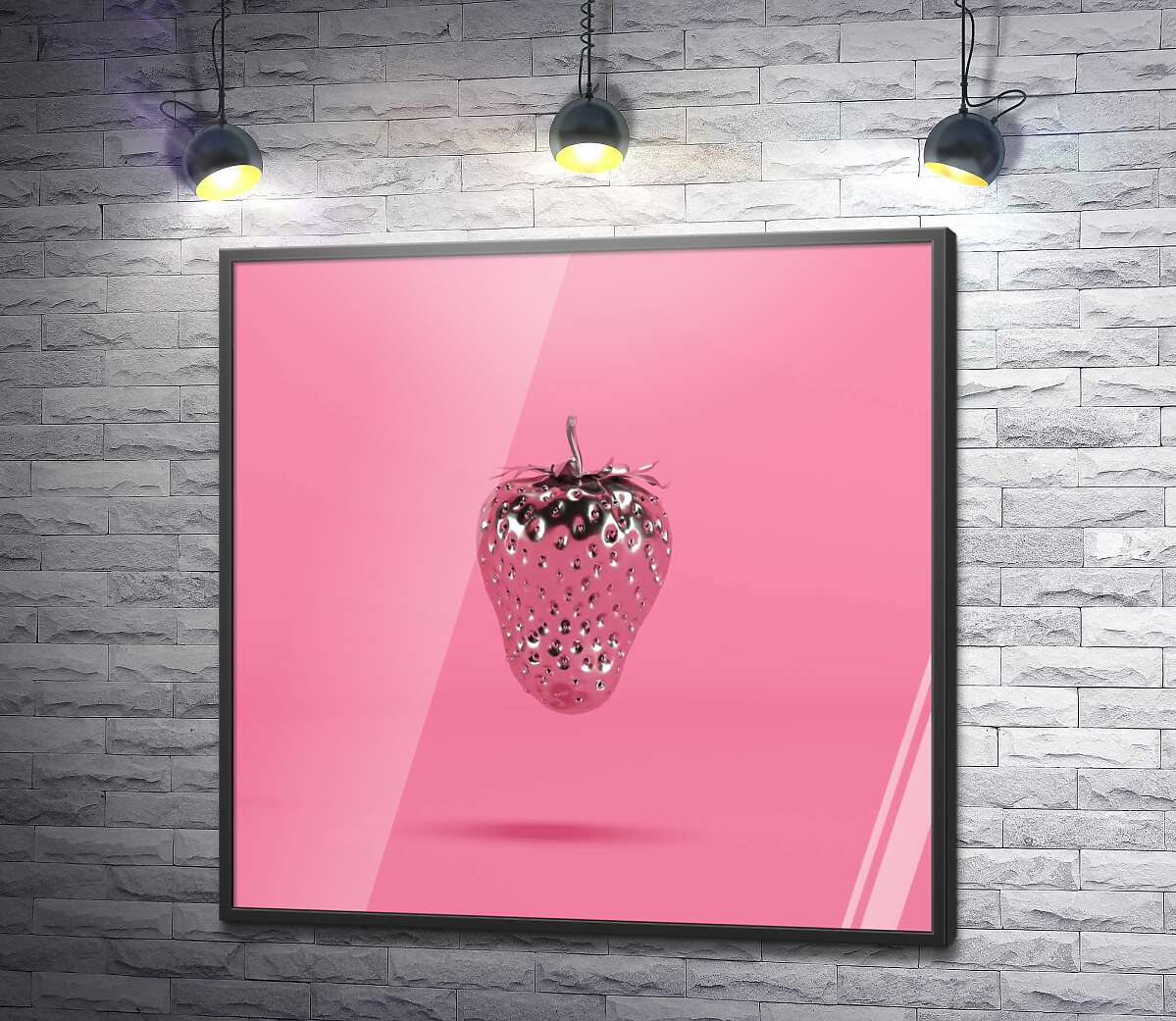 постер Серебряная клубника на розовом фоне
