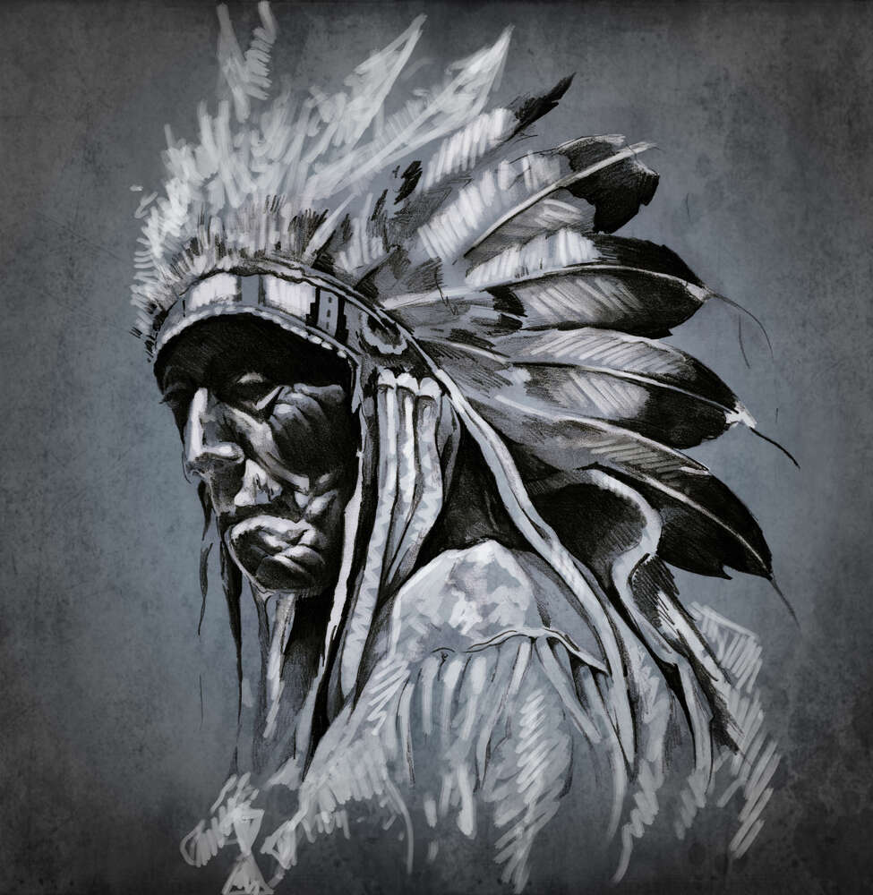 картина-постер Портрет пожилого индейца