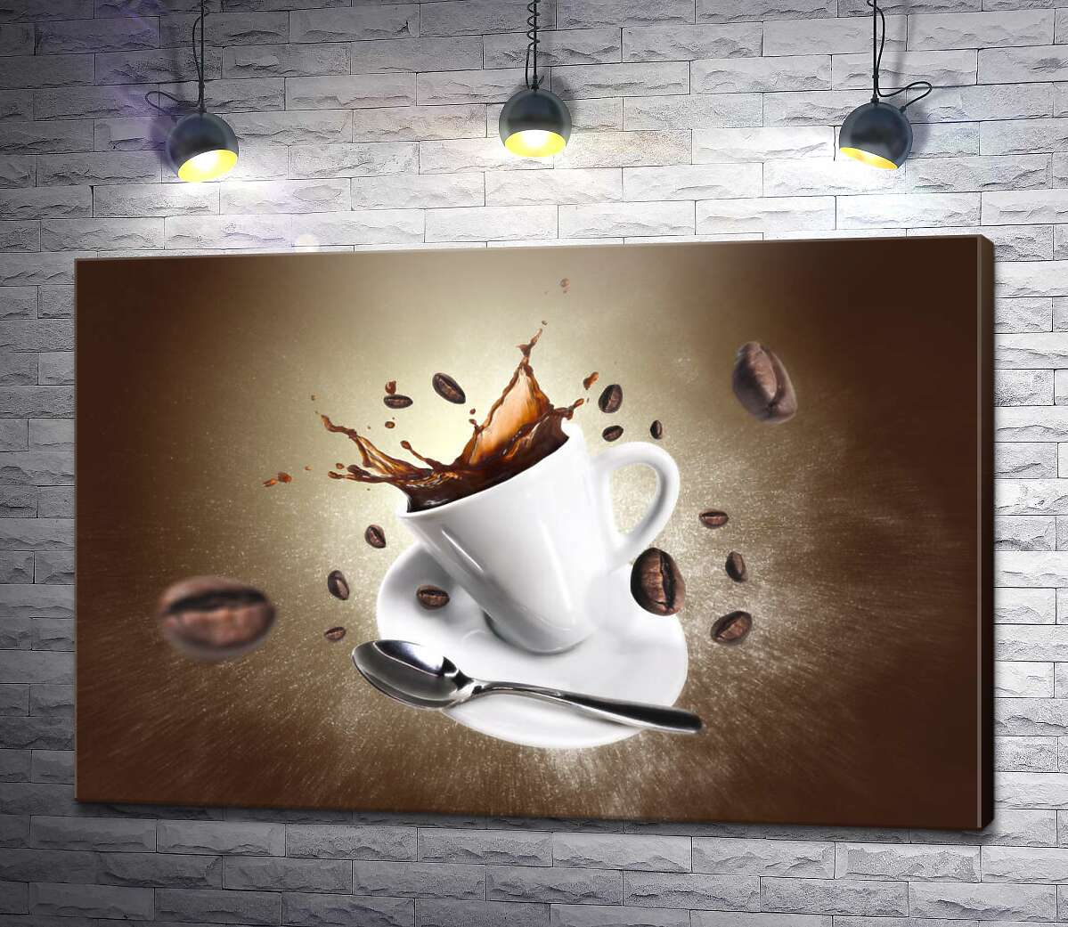 картина Чашка кофе и разлетающиеся зерна