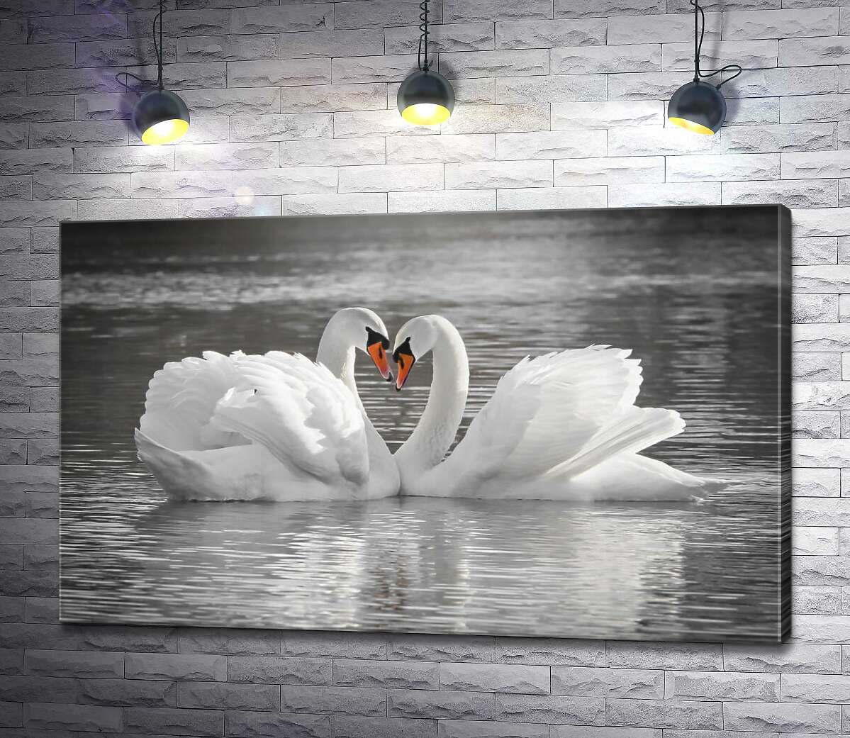 картина Два белых лебедя на пруду