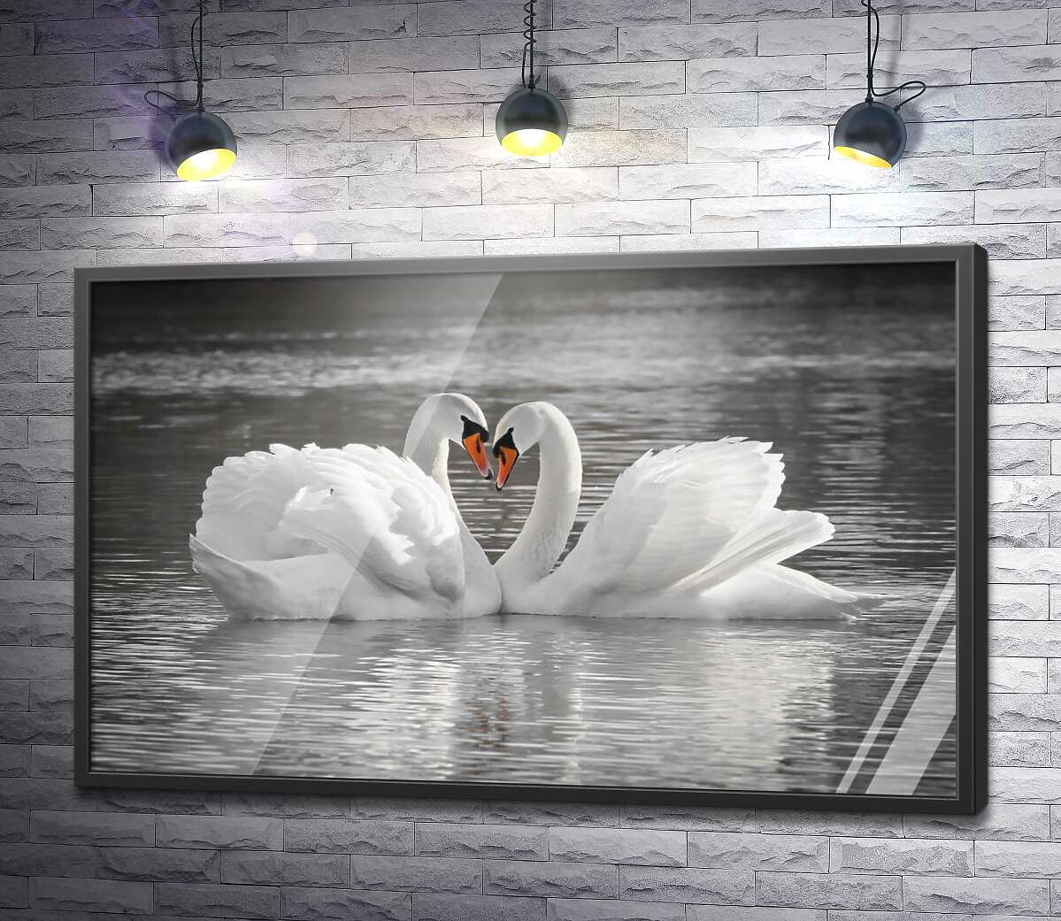 постер Два білих лебедя на ставку