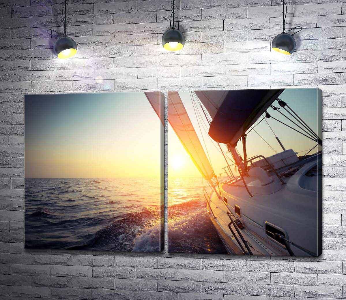 модульна картина Яхта в морі на заході сонця