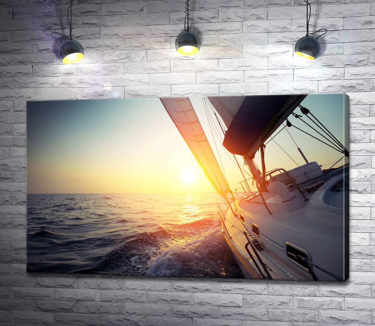 картина Яхта в море на закате солнца
