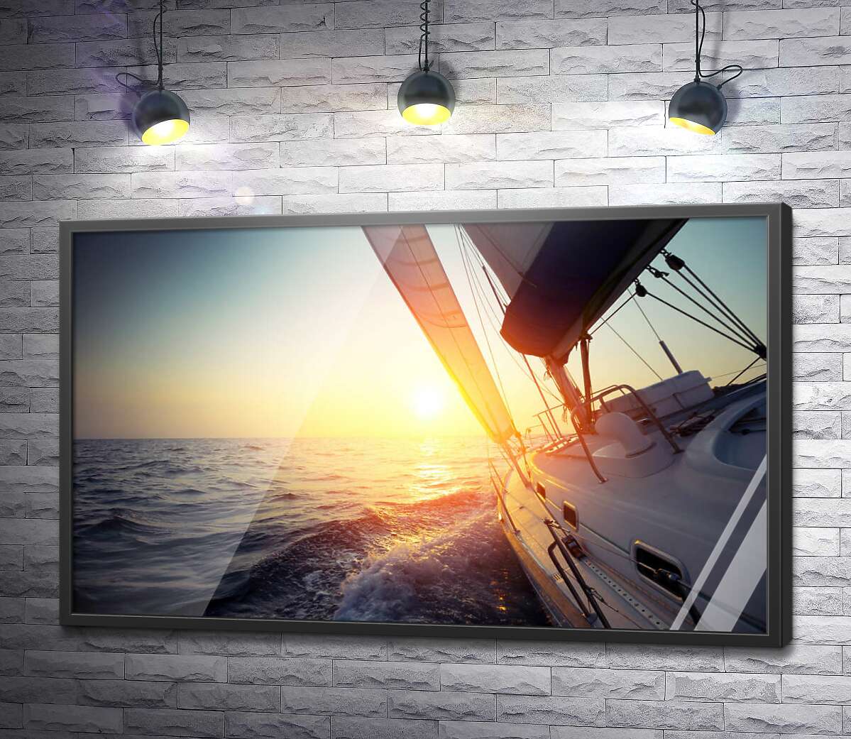 постер Яхта в море на закате солнца