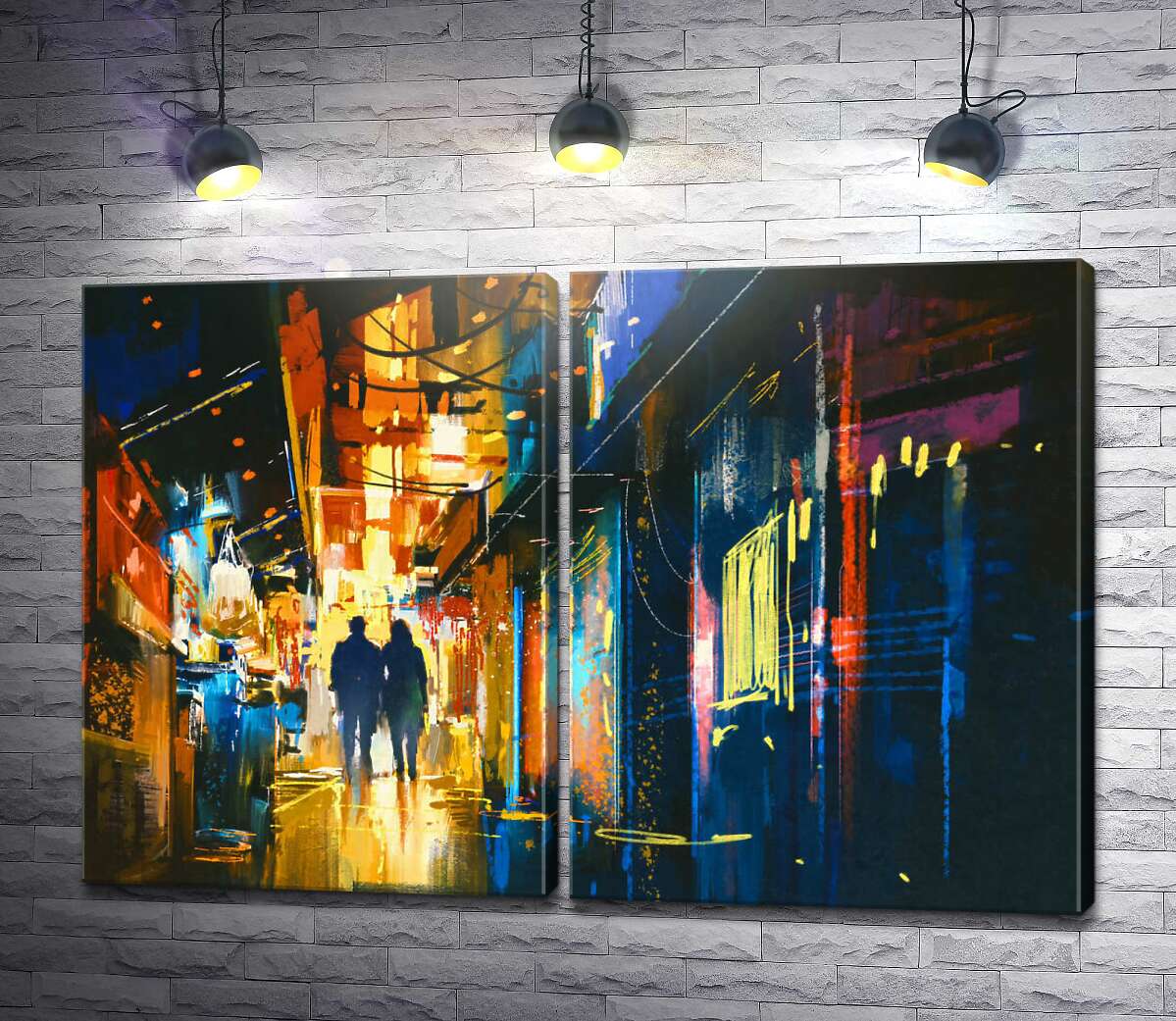 модульная картина Силуєты пары в ночном антураже города