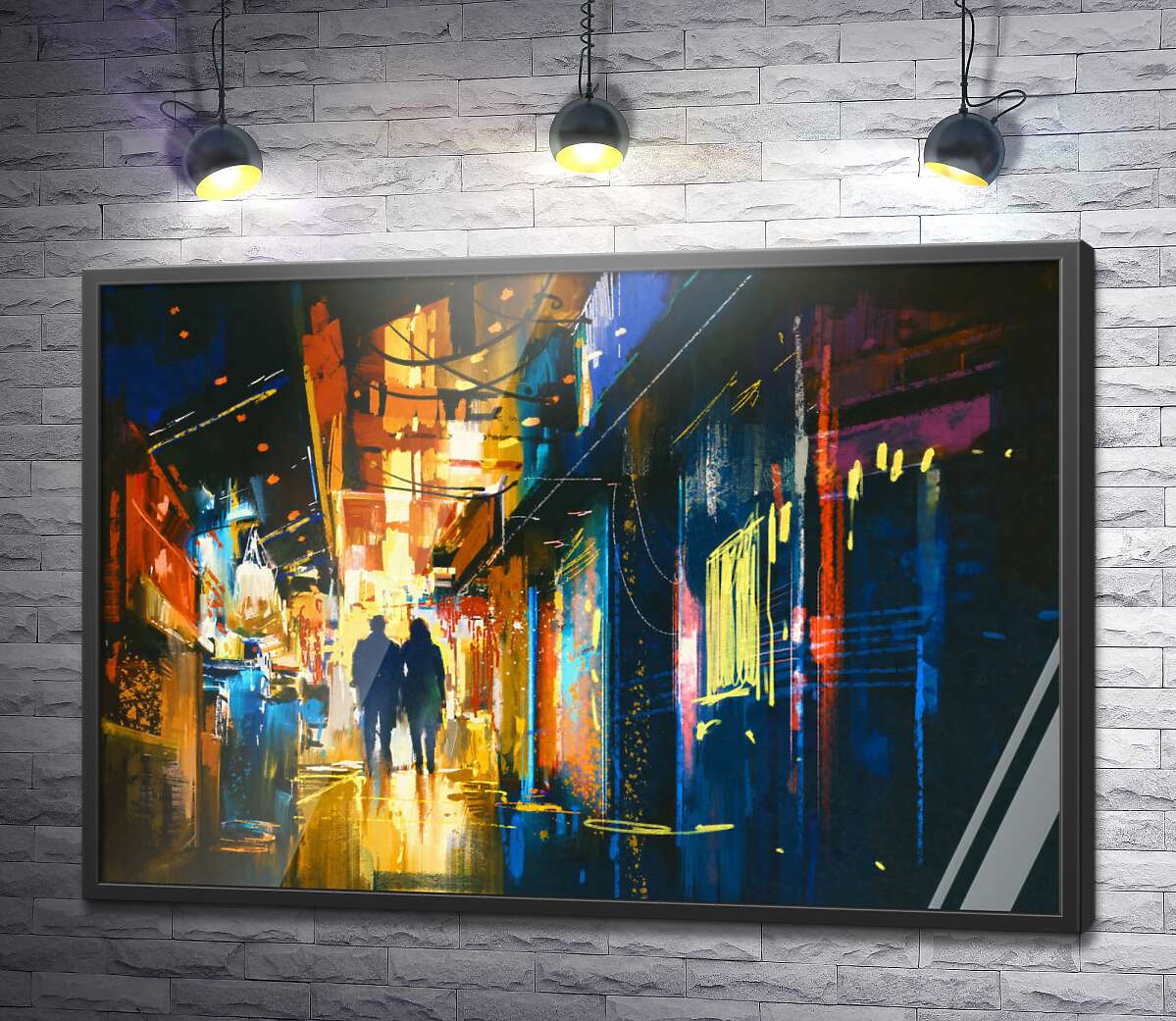 постер Силуєты пары в ночном антураже города