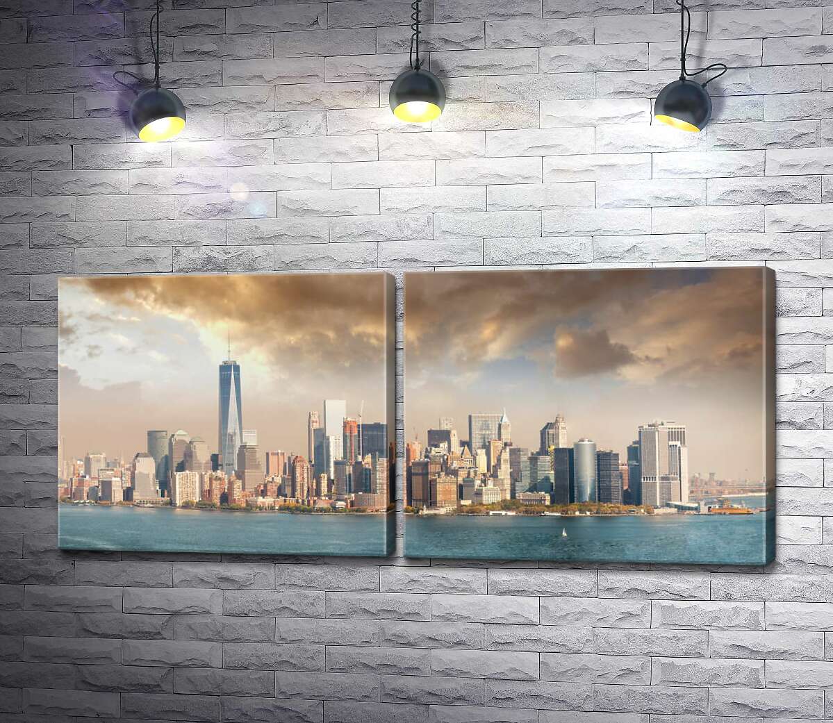 модульная картина Панорама Нью-Йорка над сгущающимися тучами