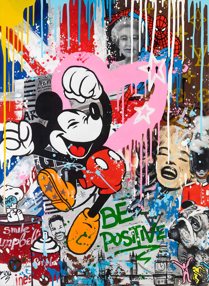 картина-постер Арт граффити с Микки Маусом: Be positive