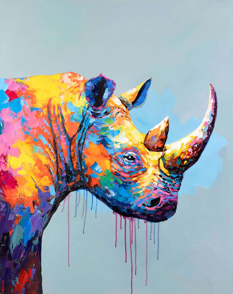 картина-постер Разноцветный носорог в стиле поп-арт