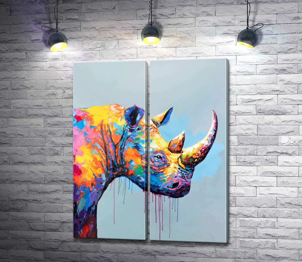 модульная картина Разноцветный носорог в стиле поп-арт