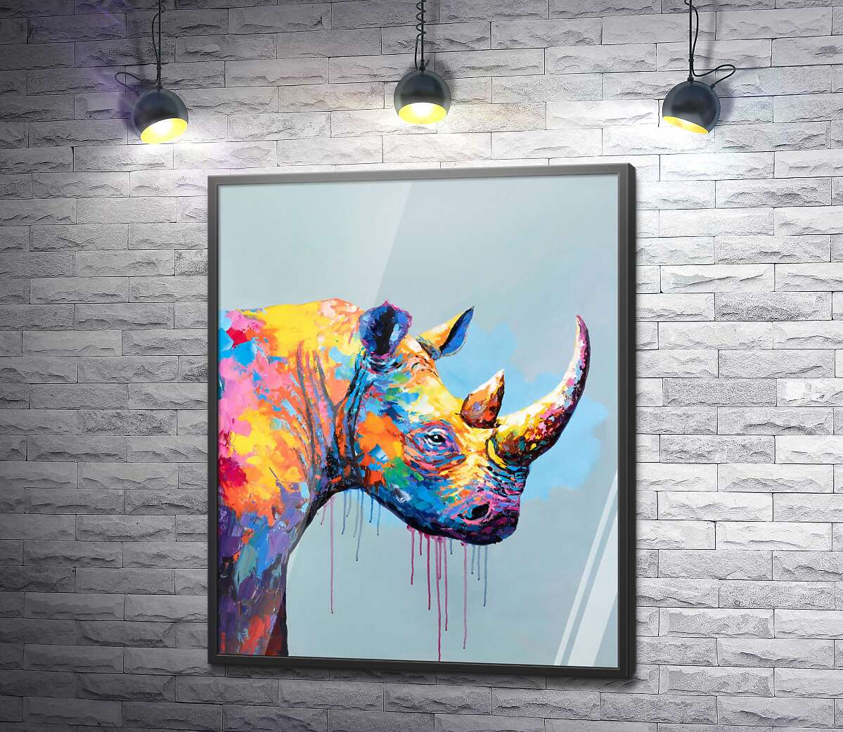постер Разноцветный носорог в стиле поп-арт