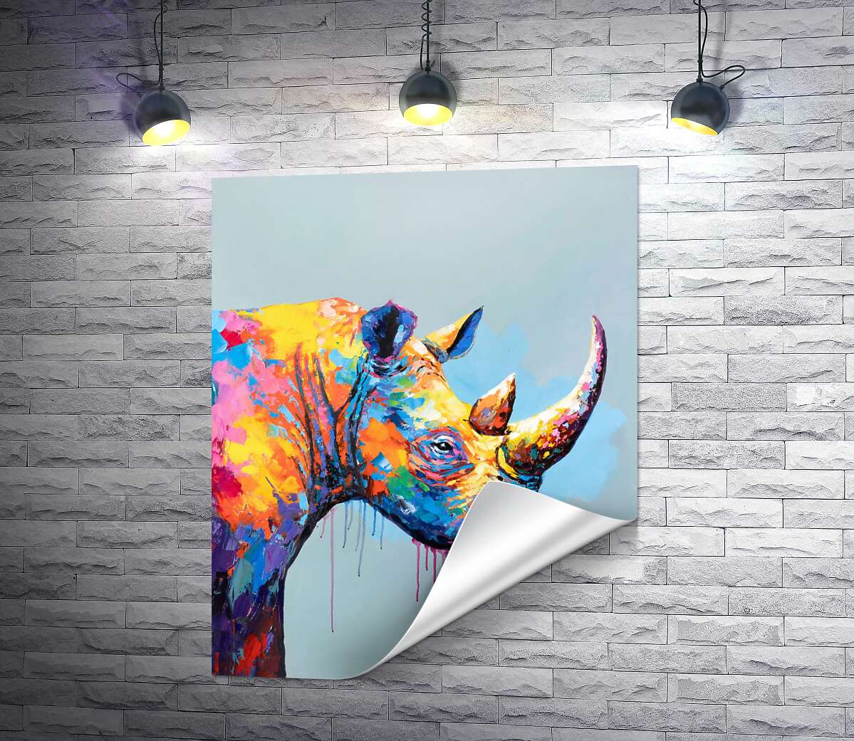 друк Різнокольоровий носоріг у стилі поп-арт