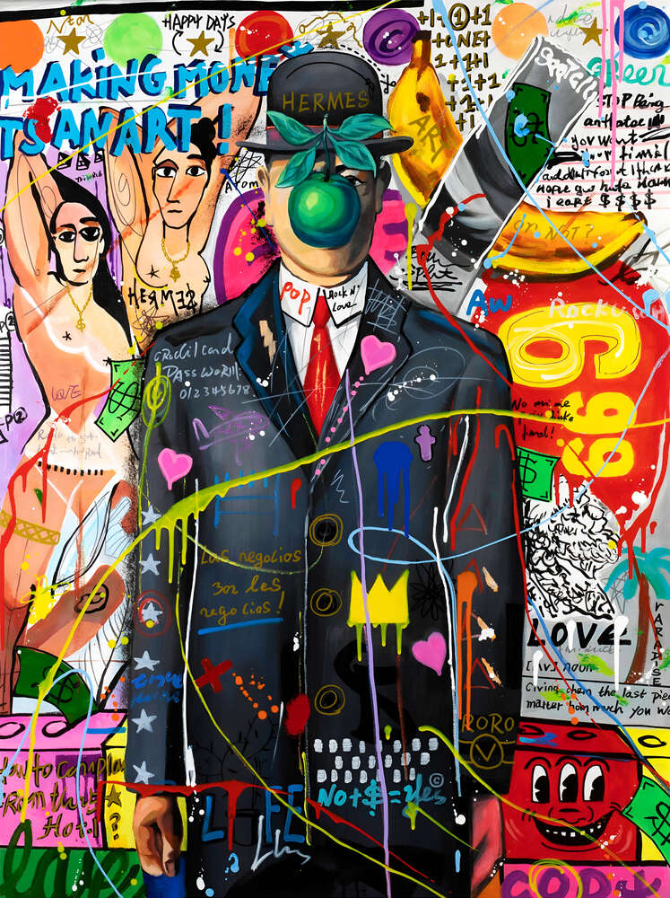 картина-постер Арт граффити с персонажем Рене Магритт