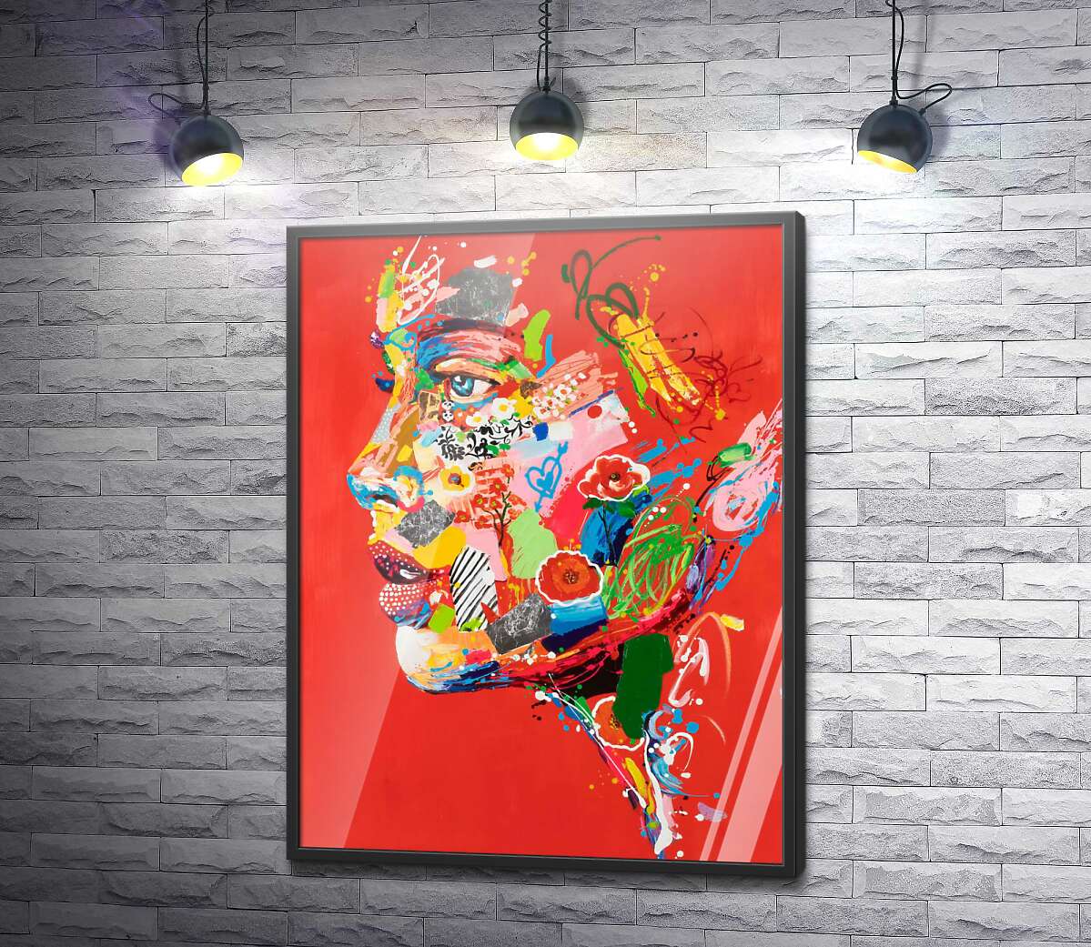 постер Абстрактний портрет дівчини в червоних тонах