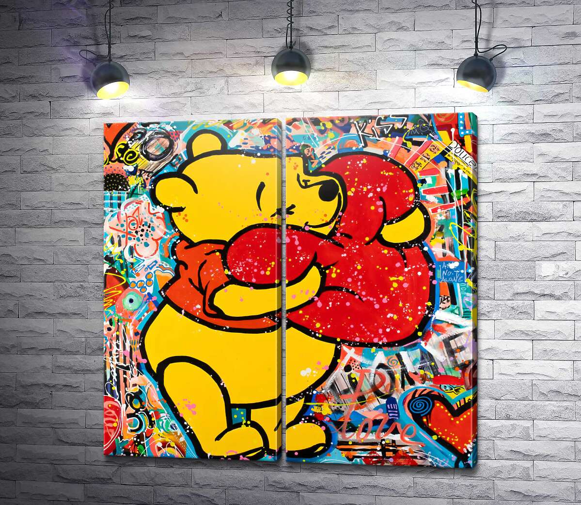 модульная картина Арт граффити Винни-Пуха с сердцем: love is all we need