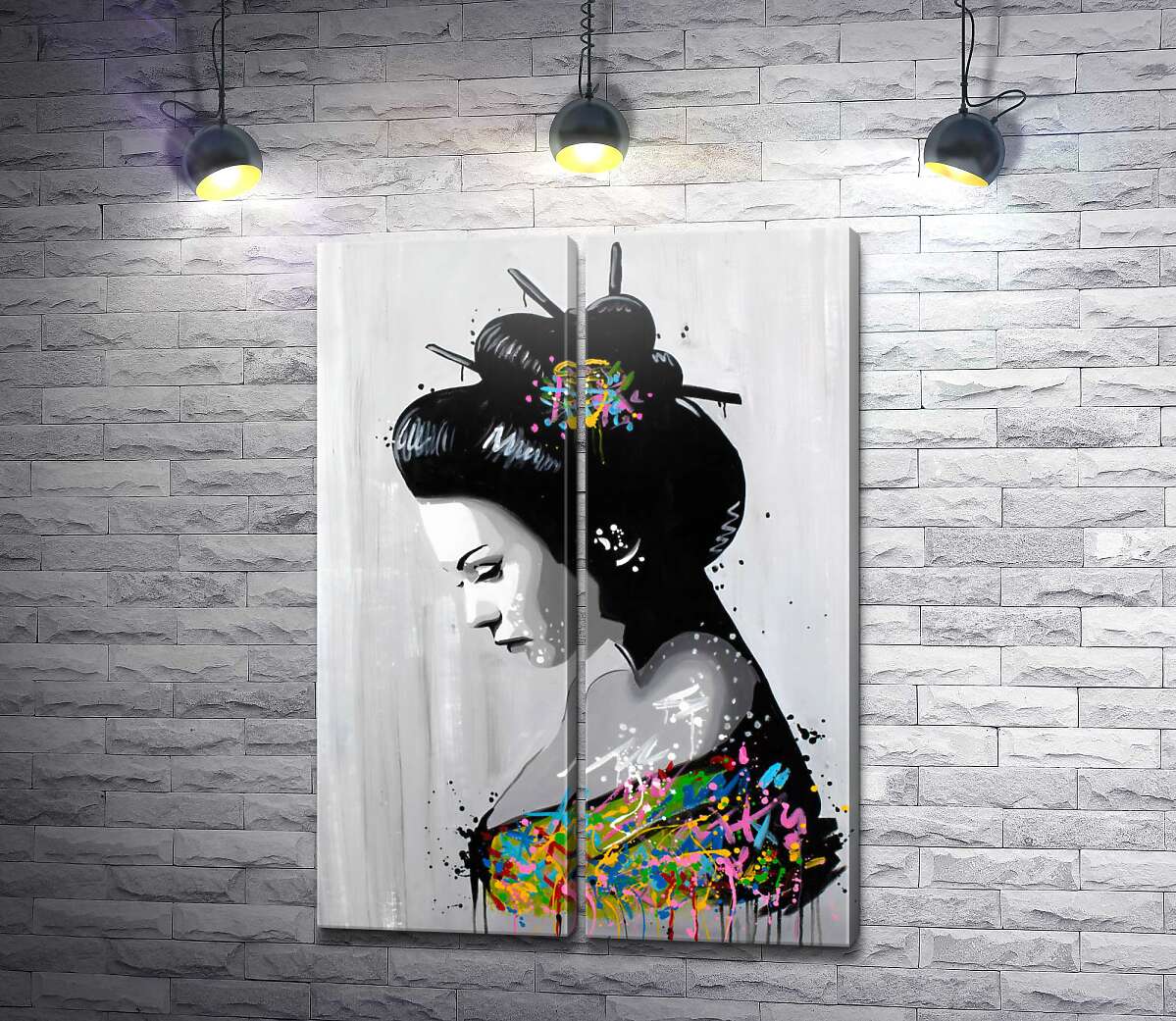 модульная картина Девушка в азиатском стиле и брызги краски