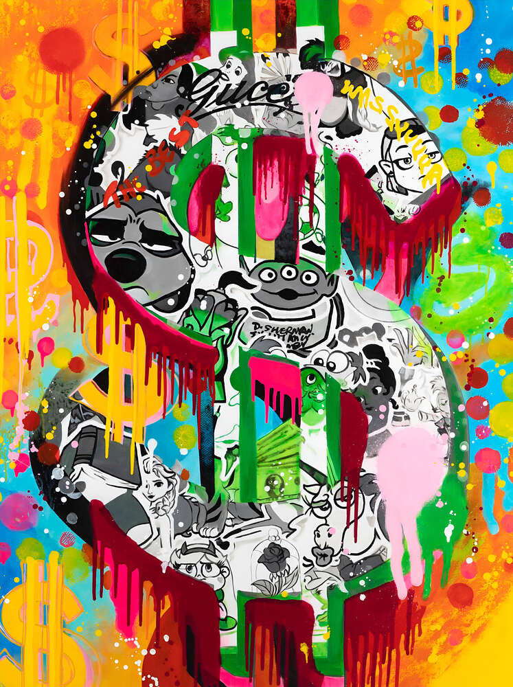 картина-постер Арт граффити с мультяшными персонажами и знаком доллара