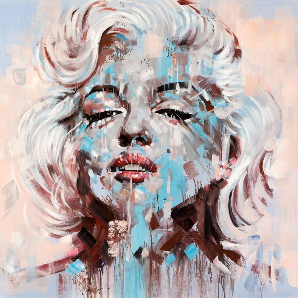 картина-постер Арт портрет Мерлин Монро в бежево-голубых тонах
