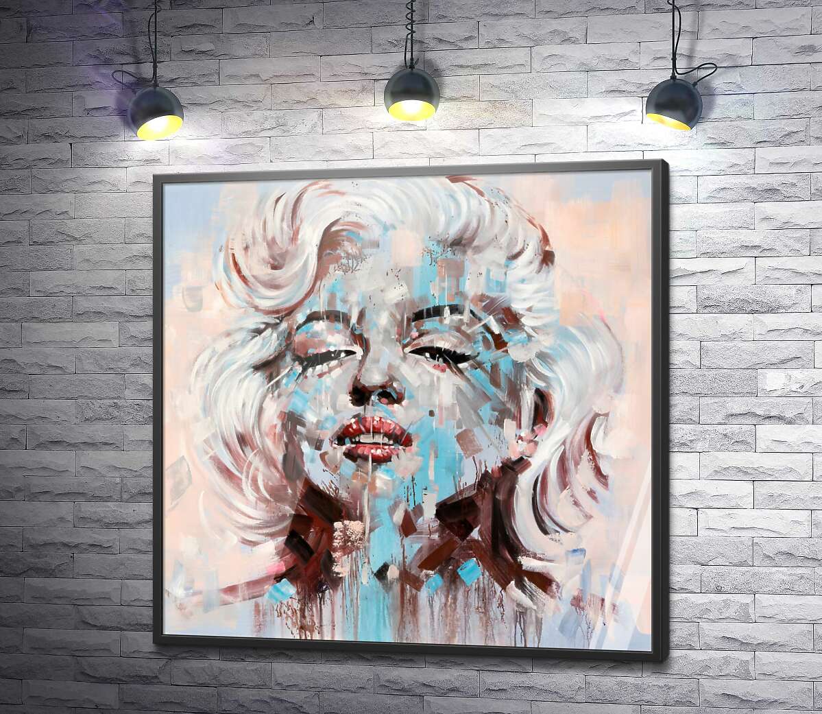 постер Арт портрет Мерлин Монро в бежево-голубых тонах