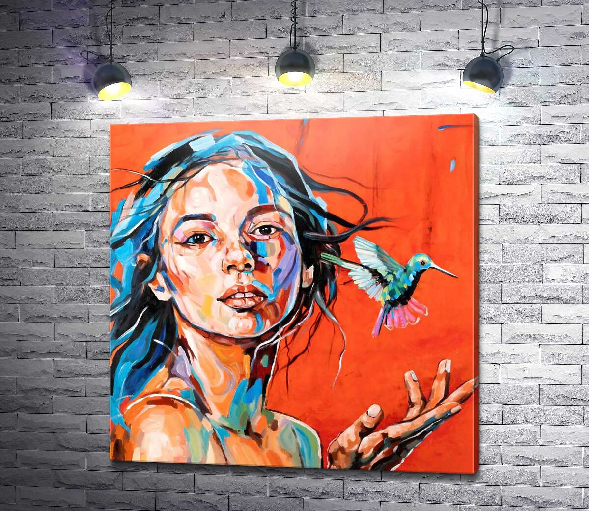 картина Портрет обворожительной девушки с колибри