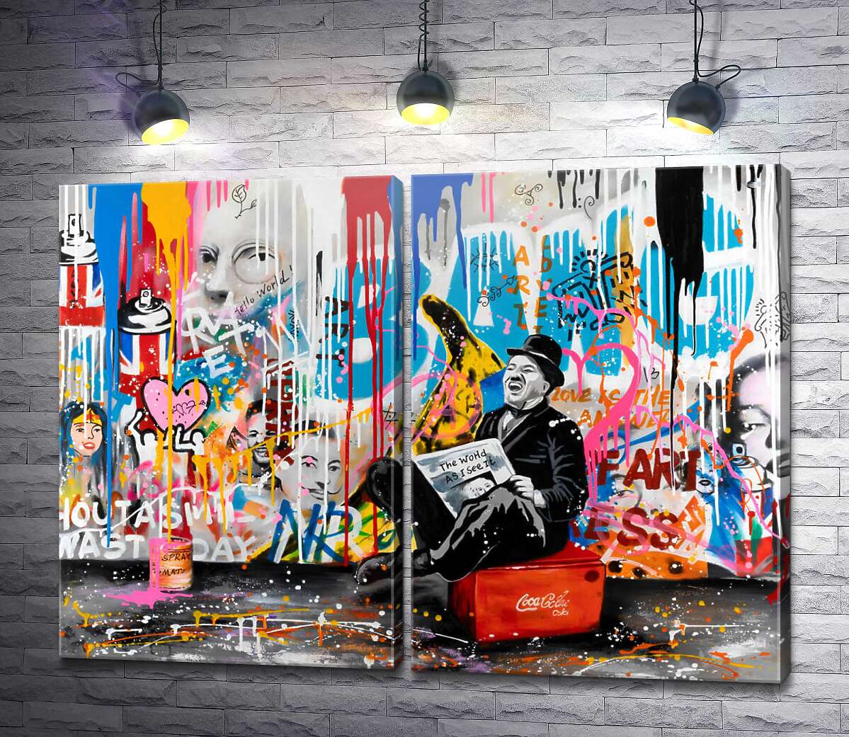 модульная картина Арт граффити с Чарли Чаплином с газетой