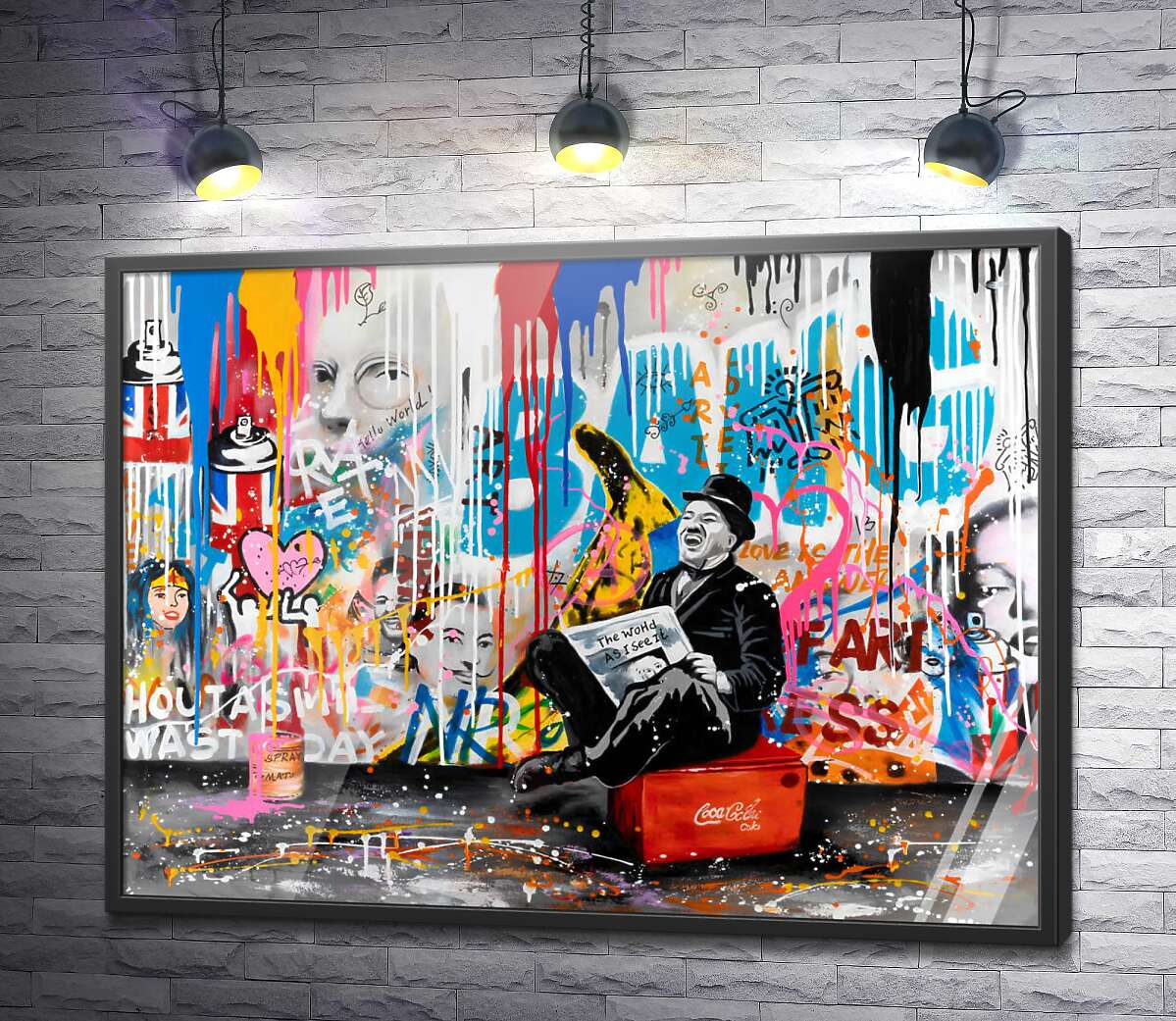 постер Арт граффити с Чарли Чаплином с газетой