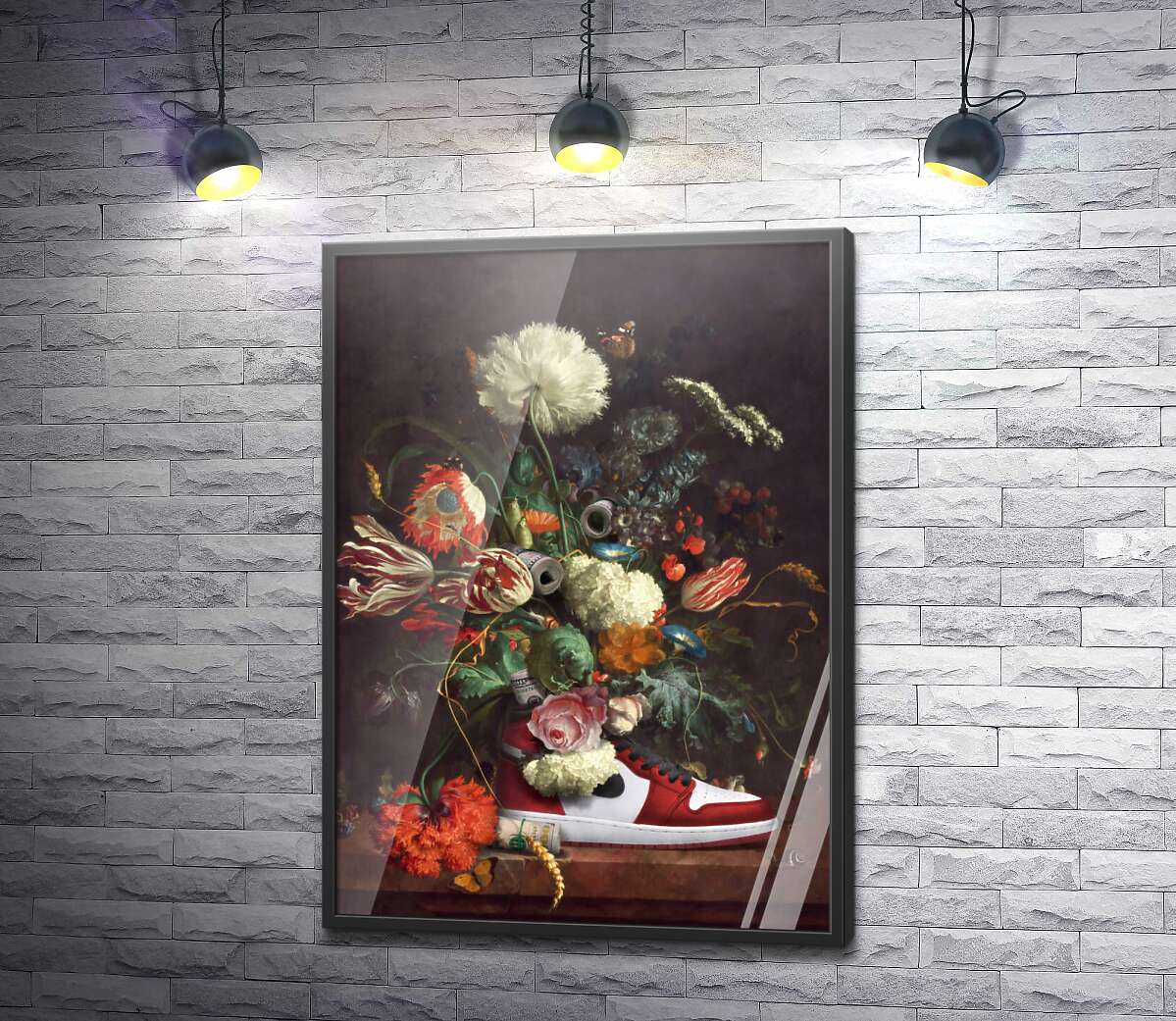 постер Кросівок з квітами та грошима