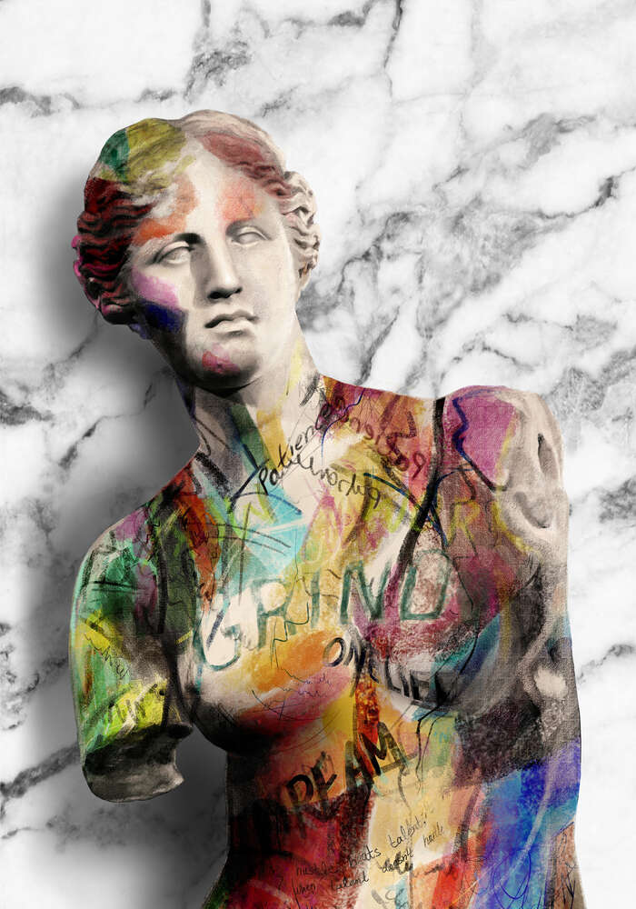 картина-постер Жіночий бюст статуї з графіті.