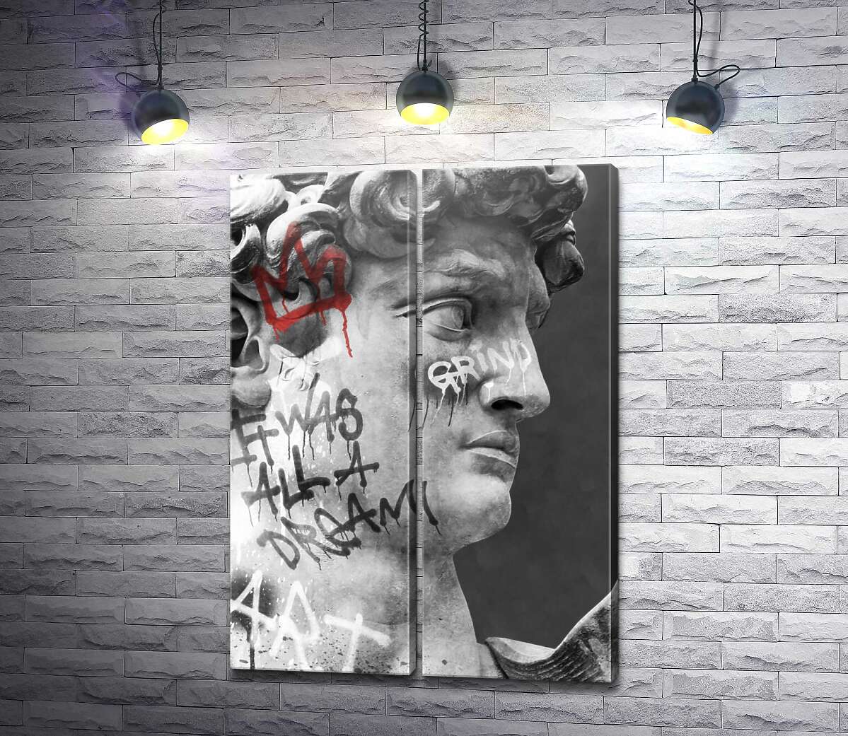 модульная картина Статуя Давида с арт-граффити на лице