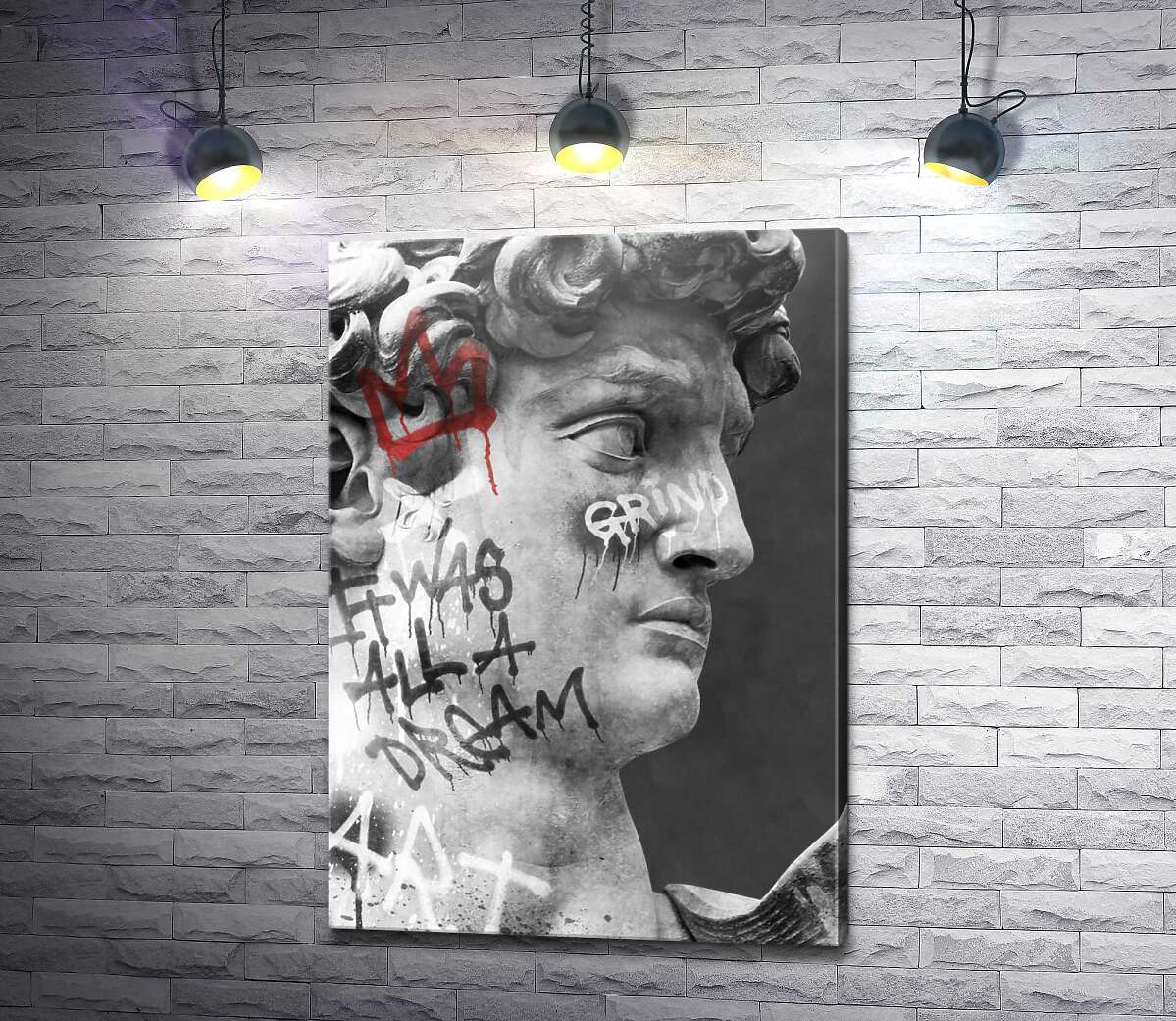 картина Статуя Давида с арт-граффити на лице