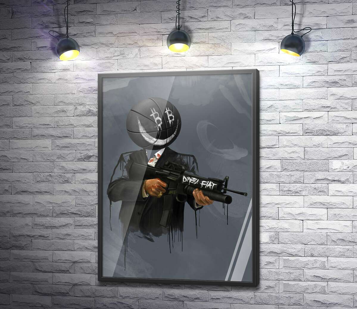 постер Брудний фіат: м'яч-гангстер зі зброєю (біткоін)